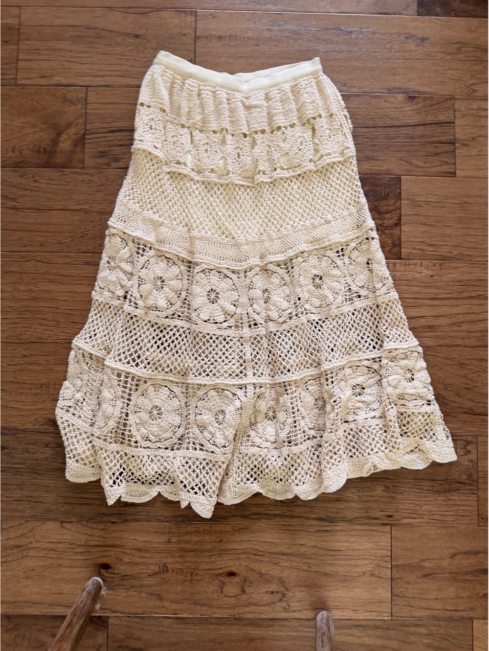 Cream Crochet Lace Peasant Skirt Medium